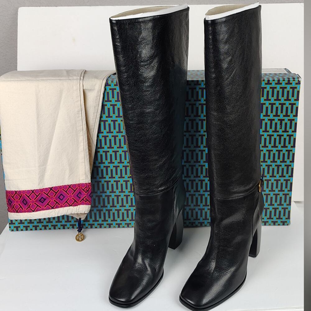 Tory Burch Banana Heel Buckle Boots 100mm Black 10.5 w/ Box